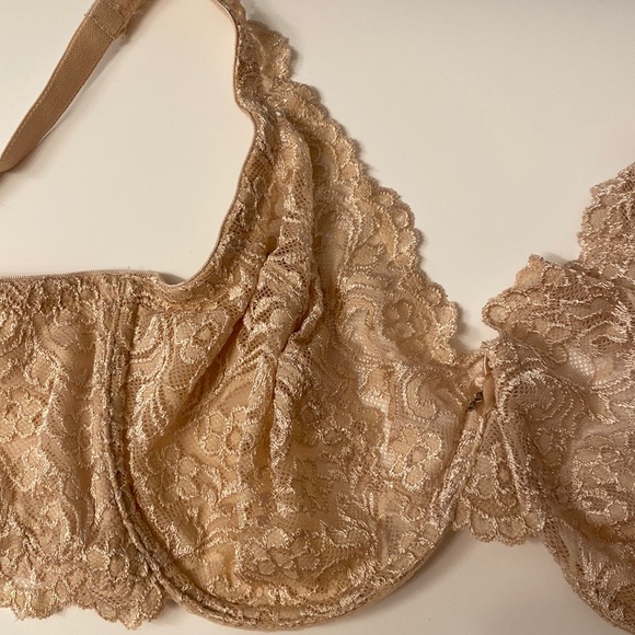 34DDD 34F “Smart & Sexy” Lace back Rhinestone Nude Tan Underwire Bra Mesh Sling - Picture 9 of 13